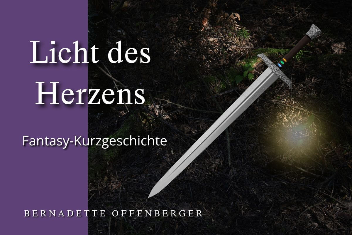 Titelbild einer Fantasy-Kurzgeschichte mit Schwert und Lichteffekt