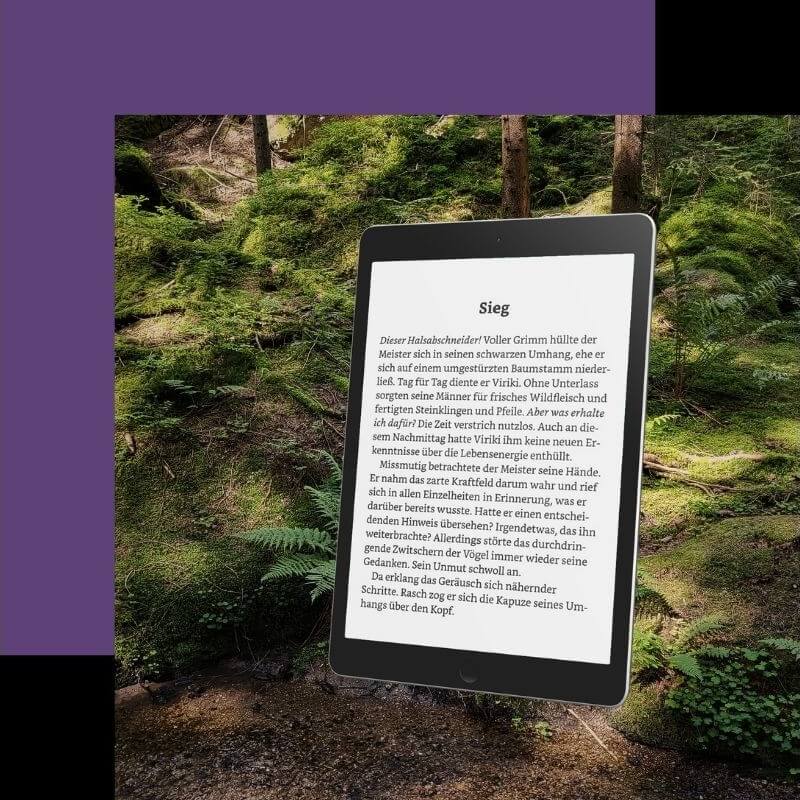 Ein Kindle-Lesegerät mit dem Beginn einer Fantasy-Kurzgeschichte.