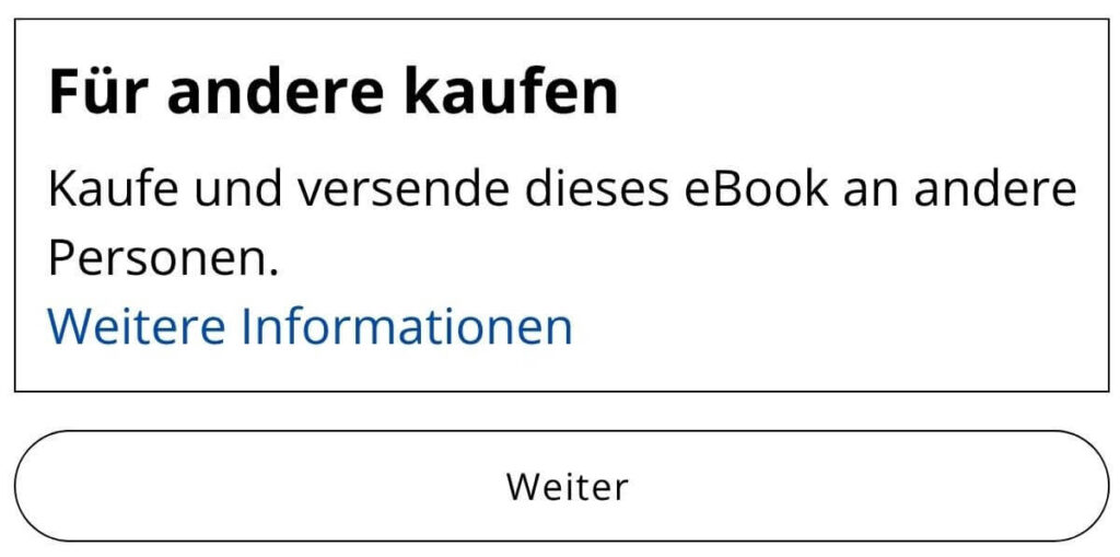 Kindle-Bücher verschenken: das betreffende Feld auf Amazon, wo du ein E-Book für andere kaufen kannst.