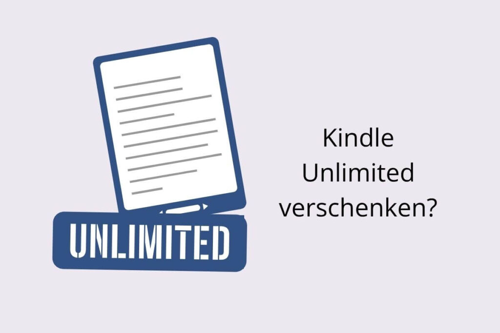 Ein Kindle-Lesegerät im Hintergrund, im Vordergrund der Schriftzug "Unlimited", stellvertretend für "Kindle Unlimited".